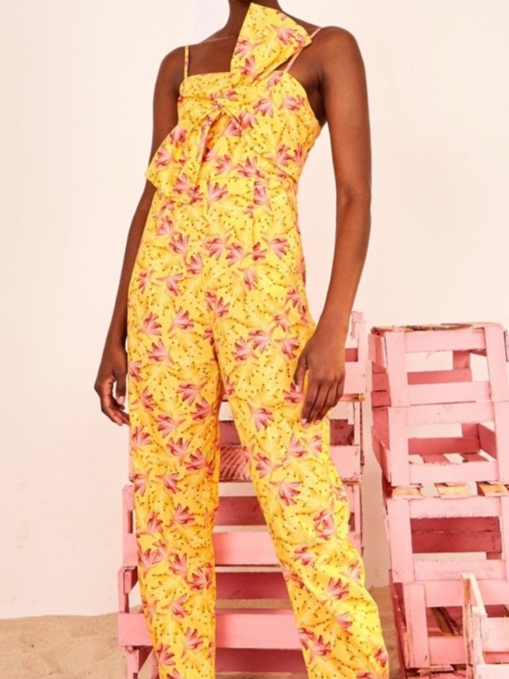 Farm Rio banana sunshine bow top jumpsuit womens S NWT yellow